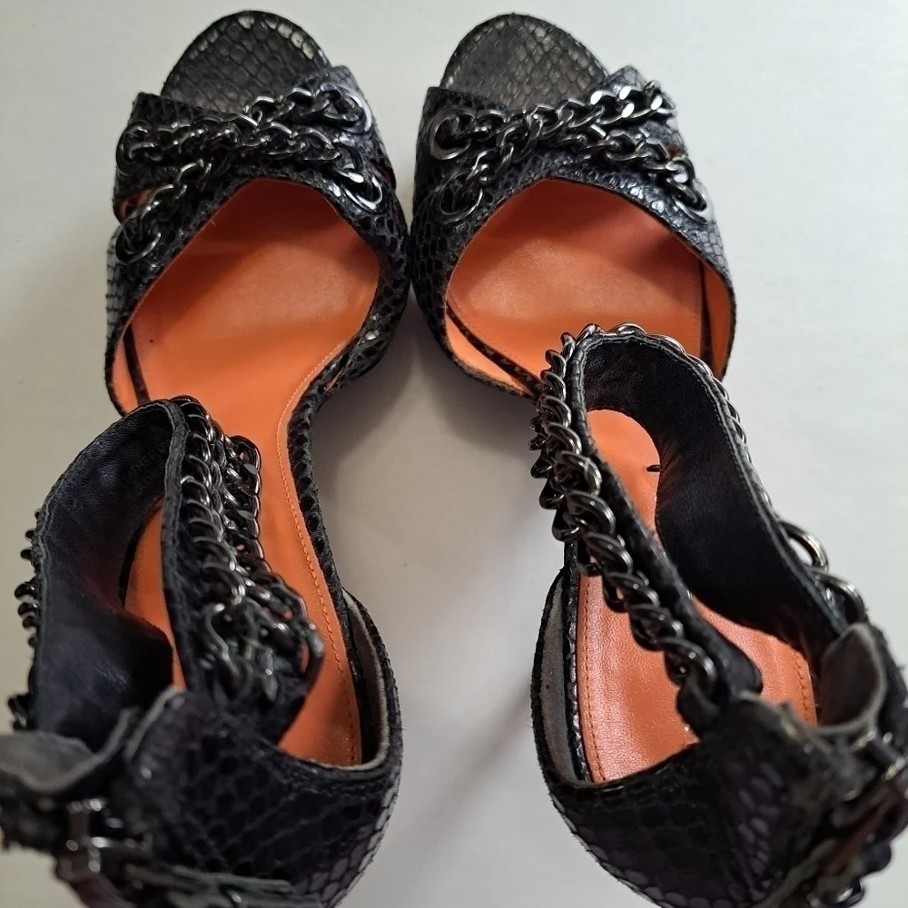 Via Spiga Black Leather Open Toe Stiletto Heels   Size 6 M